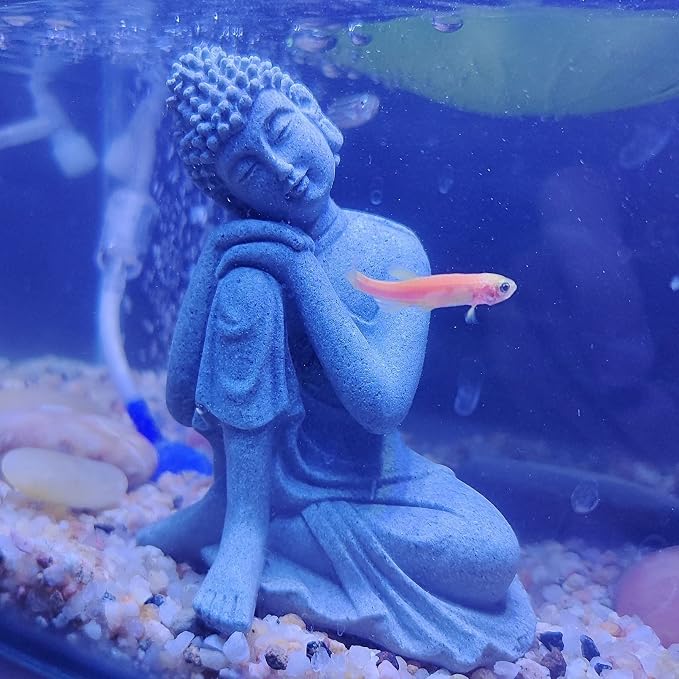 Fish Tank Buddha Statue Decorations Aquarium Decor Betta Fish Tank Accessories Ornament Small Meditating Sandstone Buda Statues for Underwater Landscaping Home Zen Decor