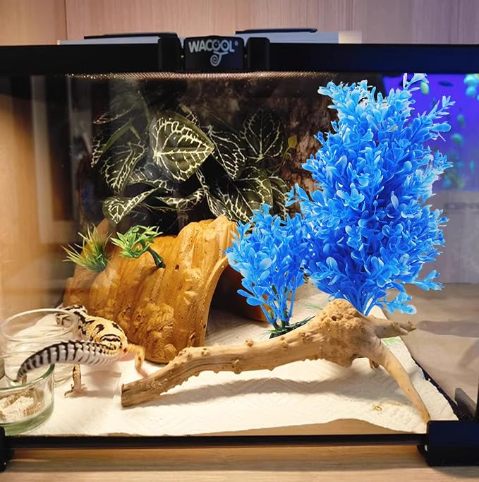 PINVNBY Artificial Plants for Betta Fish Tank,Plastic Aquarium Plant with Resin Base Realistic Goldfish Tank Aquatic Plants Decoration(Blue)
