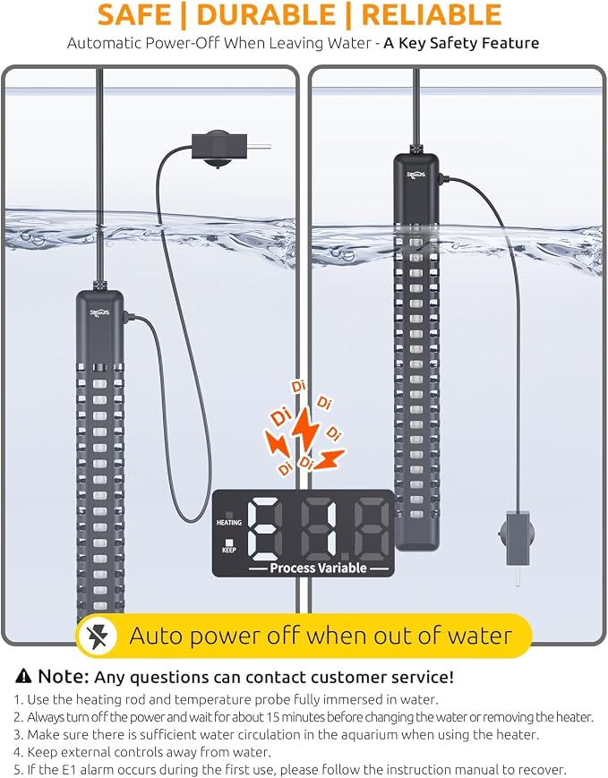 SEAOURA 500W Aquarium Heater for 70-80 Gallon Fish Turtle Tank Thermostat | Adjustable Max & Min Temp Protection, 14 IN Intelligent Submersible Heater Auto Shut-Off Digital Display Salt/Freshwater