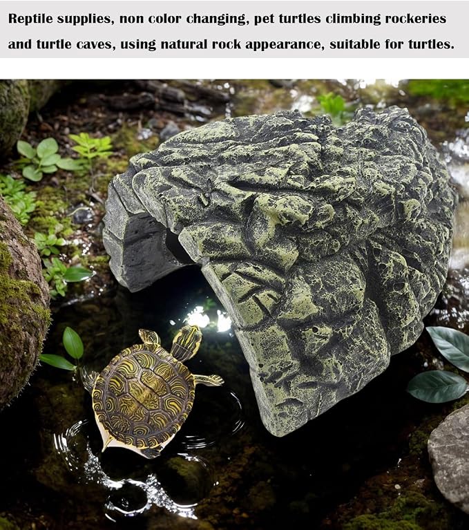 Reptile Hideout Cave, Aquarium Fish Hide Cave Decoration, Small Turtle Basking Platform Resin Rock Fish Tank Hides Habitat Decorations Reptile Hideout Nest Habitat
