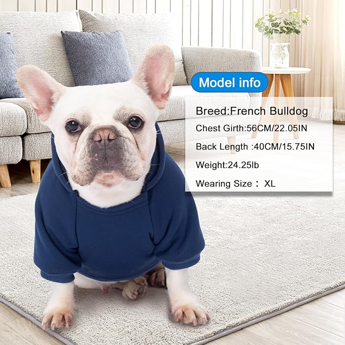 2 Pack Dog Hoodie Warm Hood Dog Sweater Cold Weather Small Dogs Sweatshirt Comfort Pet Clothes for Small Medium Dogs with Pockets (Navy+Blue, XL (Back: 16.5",Chest: 21.6", 12.8-17lbs))