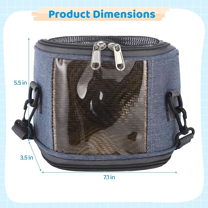 Small Animal Carrier Bag, Breathable, Adjustable & Removable Shoulder Strap & Hand-Carry Design, Clear Front Window, Washable for Hamsters & Sugar Gliders, 7.1 x 3.5 x 5.5 in