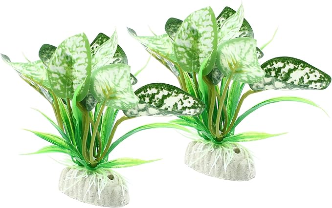 Soft Aquarium Plants Betta Fish Tank Decorations, Green, 4 Inch | Betta Leaf Pad, Silk Plastic Artificial Plants, 2Pcs Set, Reptile Tank Decor