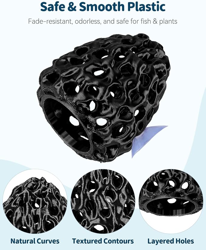 Uniclife Shrimp Cave, Shrimp Hides for Aquarium, Realistic Plastic Aquarium Coral Rock Decorations with Suction Cup, Betta Hideout Tank Accessories for Fish Tank Decor, Hiding & Resting, Black