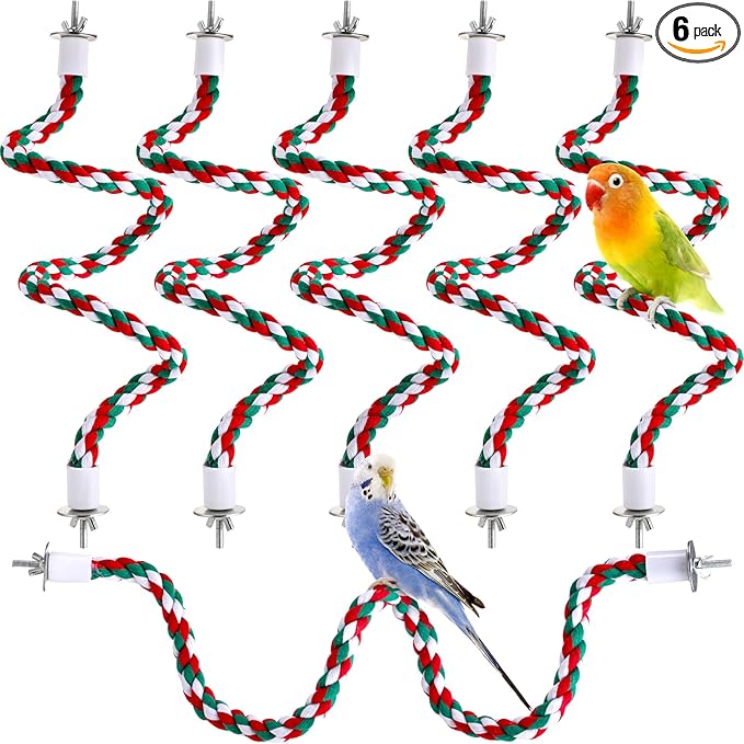 Novabright 6Pcs 24.5 Inch Bird Rope Perch Stand Bendable Large Bird Swing Perch Parrot Climbing Standing Toys Cage Accessories for Parakeet, Cockatiel, Budgie, Lovebirds