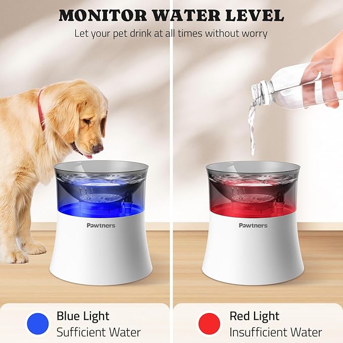 Pawtners Dog Water Fountain with Vortex Filter,1 Gal/3.5L Elevated Dog Water Bowl for Large Dogs Inside,Automatic Pet Fountain, Deep Drinking Area and Quiet Pump,10" H