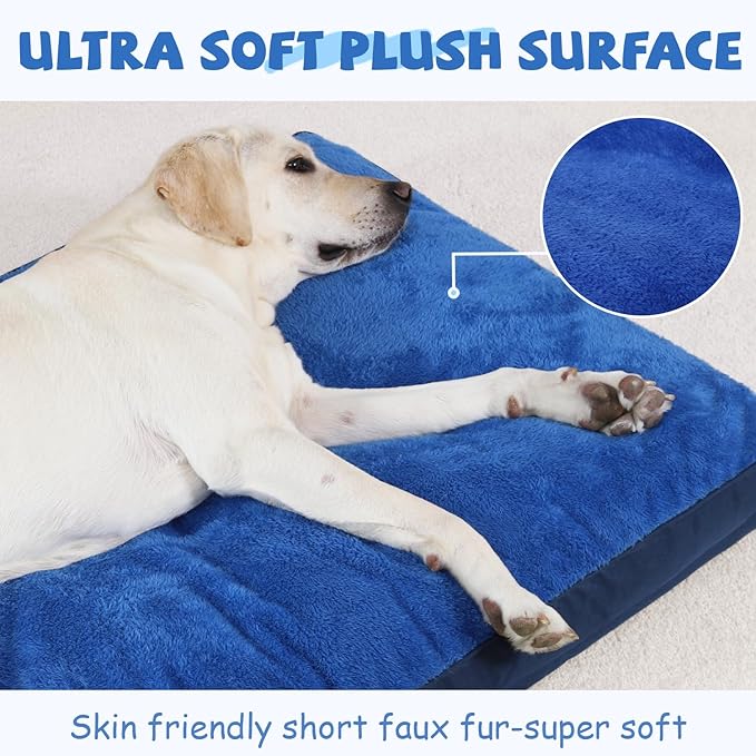 Dog Crate Bed Waterproof Deluxe Plush Dog Beds with Removable Washable Cover Anti-Slip Bottom Pet Sleeping Mattress for Large, Medium, Jumbo, Small Dogs, 41 x 27 inch, Navy