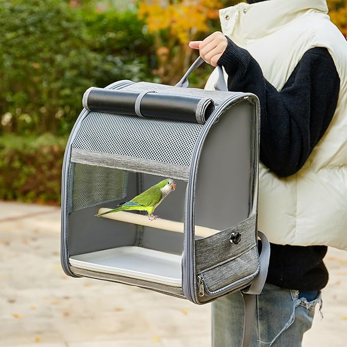 Parrots Travel Backpacks Cage Removable Waste Tray and Sunshades for Stress Without Transport Breathable Bird Travel Cage