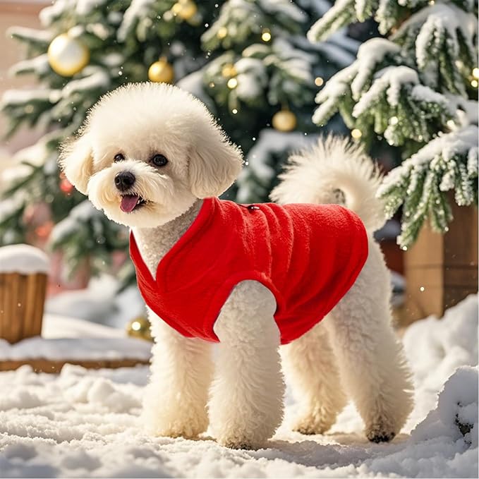 Rbenxia 1 Piece Dog Sweater with Leash Ring Soft Fleece Vest Dog Pullover Warm Jacket Pet Dogs Clothes Winter Dogs Outfits for Small Cat Pets (Red, X-Small)