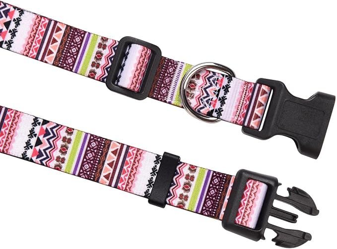 MarukoPet Dog Collar and Leash Set, Adjustable for Small Medium Large Dogs Puppy, Cute Design with Bohemia Floral Tribal Geometric Patterns Boys Girls Dog Collar(Pink Bohemia Set,M)