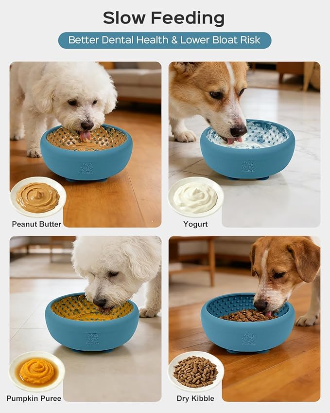 Dog Lick Bowl for Dogs, Lick Mat, Slow Feeder Lick Bowl with Strong Suction, BPA-Free Silicone, Freeze Licking Bowl for Anxiety Relief, Enrichment & Distraction, Dishwasher Safe (Blue, L)