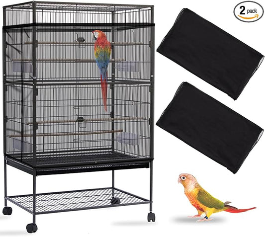 Daoeny 2PCS Bird Cage Seed Catcher, Large Bird Cage Cover, Adjustable Soft Airy Nylon Mesh, Birdcage Cover Skirt Seed Guard for Parrot Parakeet Macaw Round Square Cages (Black & Black)