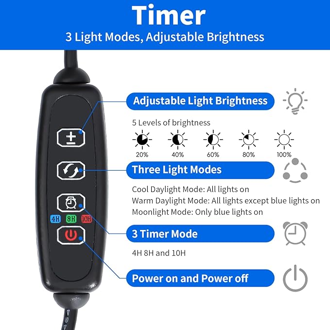 AQUANEAT LED Aquarium Light for 16 to 20 Inch Fish Tank, Auto On Off with Timer, Full Spectrum, Adjustable Brightness, Daylight Moonlight Mode, for Fresh Water Low-to-Mid Light Plants