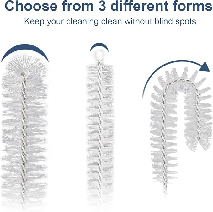 Ixiaoyoo 12 Pcs Straw Cleaner Brushes Set, 8.2 Inch Nylon Cleaning Brush | White Tube Cleaner Brushes for Tumbler, Sippy Cup, Water Bottles, Hummingbird Feeders, Pipes, Sink Drain & Pet Waterers
