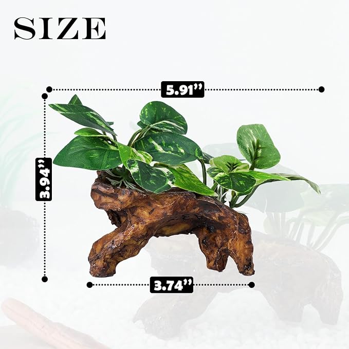 Artificial Aquarium Ornaments Silk Leaf Betta Fish Tank Decoration Driftwood Cave Decor for Reptiles Plants Driftwood Accessories