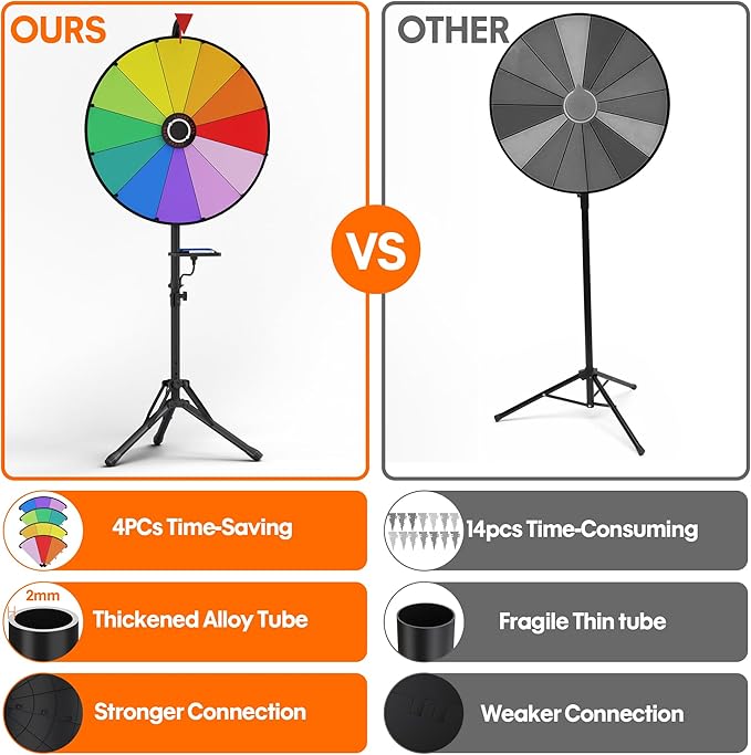 20 Inch Spinning Prize Wheel, Heavy Duty & Adjustable 47"-61" Height Spinning Wheel for Prizes, 12 Slots Prize Wheel Spinner with Stand for Carnival, Party Games, Trade Show, Spinning Game