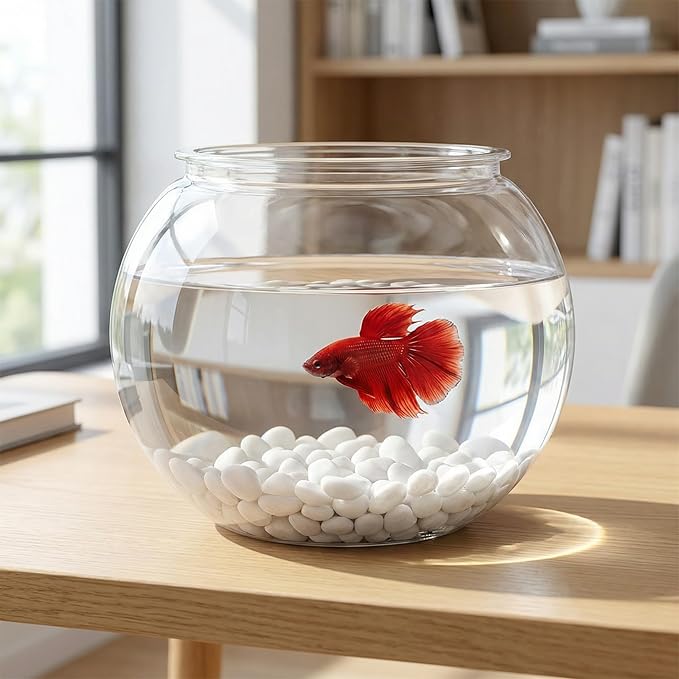 Beavorty Plastic Fish Bowl 0.5 Gallon Clear Spherical Aquarium Tank for Small Fish Goldfish Betta Turtle Desktop Decor Mini Water Garden