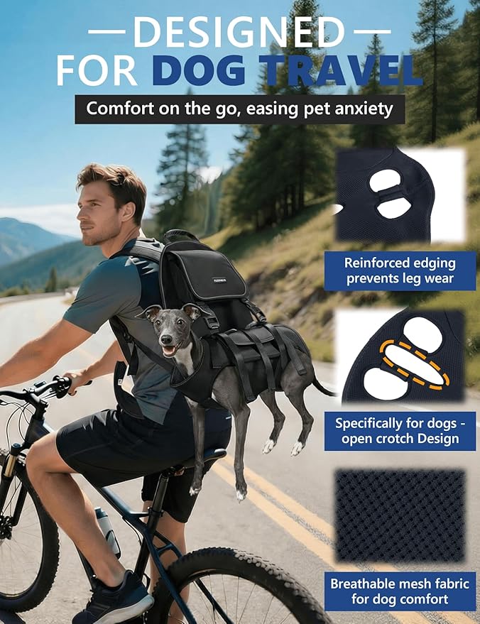 Dog Backpack Carrier(10-20lbs), Pet Lift Carrier for Medium to Large Dogs, Breathable Mesh Comfortable Adjustable Straps,Lightweight Travel Backpack for Pet Disabled, Injuries, Hiking
