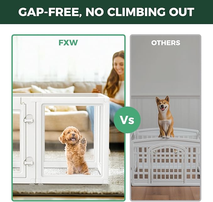 FXW AuraSpace Acrylic Indoor Dog Playpen for Puppies and Small Dogs, 24 Inch, 10 Panels, White