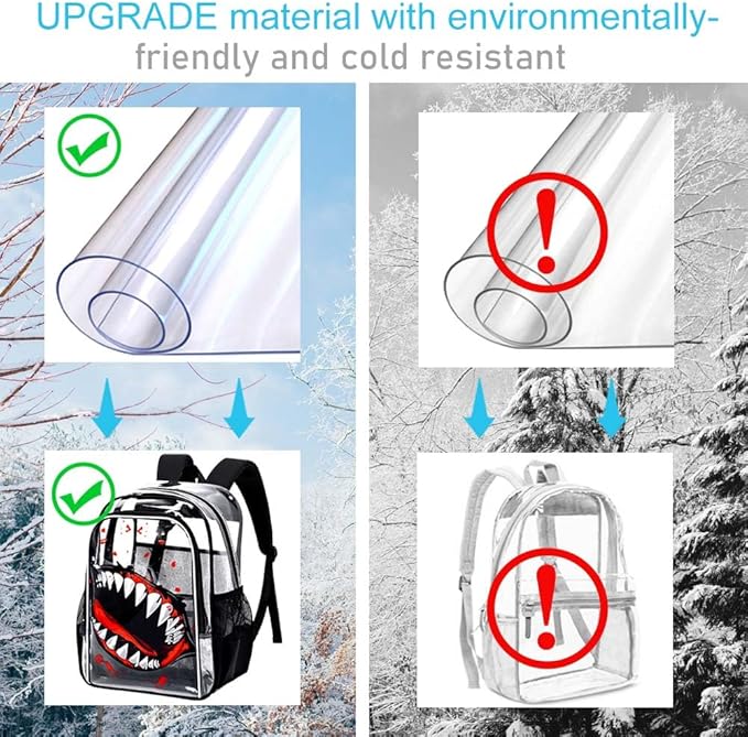 16" Shark Clear Backpack for Boys - 3Pcs School Stadium Approved Transparent Set, Campus See Through Bookbag with Lunch Box (Black)