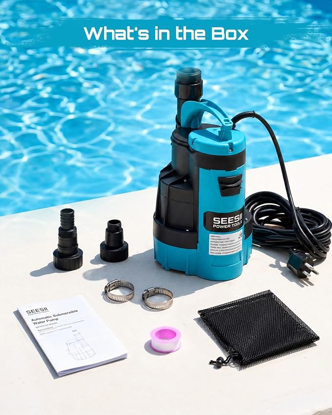 SEESII 1HP Automatic Submersible Water Pump - 5548 GPH High Flow | Auto/Manual Modes, Sump Pump with Dry Run Protection for Fast Water Removal from Pools, Hot Tubs, Basements, Ponds and Yards