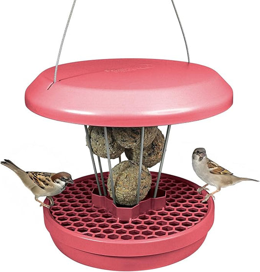 SWISSINNO Bird Feeders - No Mess Fat Ball/Suet Feeder for Outdoors Hanging - Smart Birds Lucerne Spill Proof Wild Cardinal Bird Feeder with Integrated Seed Catcher Tray - Dusty Rose