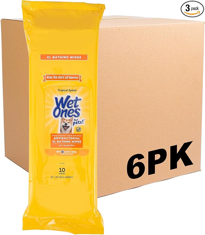Wet Ones for Pets Multipurpose Dog Wipes with Aloe Vera, Tropical Splash Scent - Extra Large Pet Bathing Wipes with Wet Lock Seal for Paws and All-Over Use, 10 Count - 3 Pack