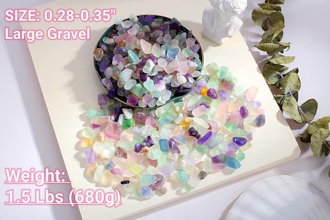QINJIEJIE 1.5lbs 680g Fluorite Crystal Gravel Stones Tumbled Polished Rocks | Colorful Fluorite Crushed Healing Quartz Home Decoration Aquarium Tank Succulent Vase Filler Landscape Bottom Ornament