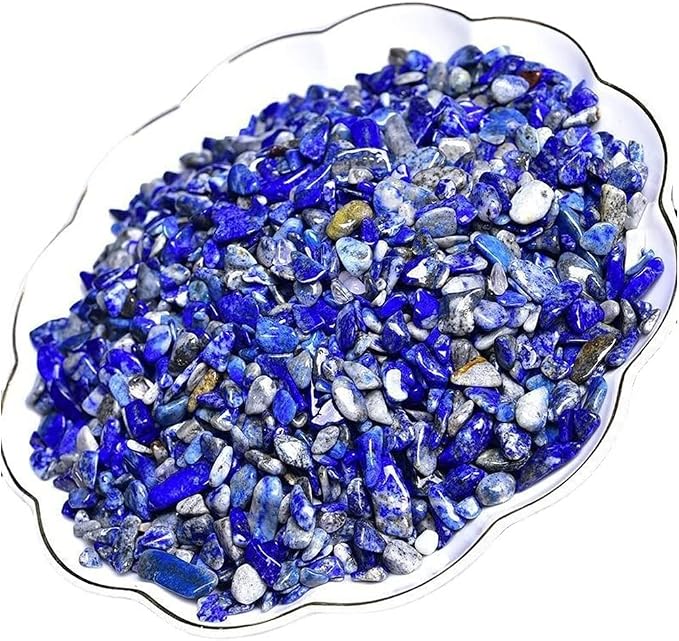 Erliway Natural Lapis Lazuli Tumbled Chips Crushed Crystal Stone, 7-9mm | Polished Healing Crystal Chips Healing Reiki Crystal Jewelry Making Home Decoration, Aquarium, Vase Fillers, Plants Décor