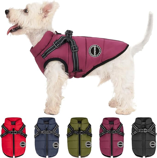 Dog Winter Coat,Warm Jacket Paded Fleece Dog Vest with Built in Harness,Windproof Reflective Cozy Adjustable Snow Pet Coat Clothes with Zipper for Small Medium Dogs