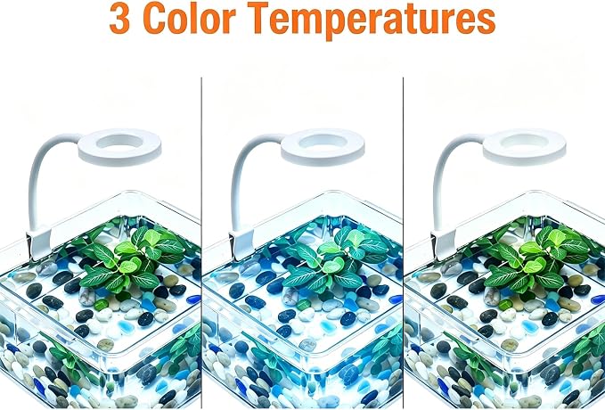 Small Aquarium Light Clip on Fish Tank Light LED USB Full Spectrum Light with Dimmer Multi-Color White+Blue+Red for 1-5 Gal Betta Tank (Adapter NoT Included, No Timer)