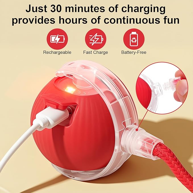 Smart Interactive Automatic Electric Rolling Moving Rechargeable Motion Activated Self Solo Play Electronic Stimulation Chase Teaser Ball Toy with Rope for Indoor Bored Adult Cat and Dog, Pink