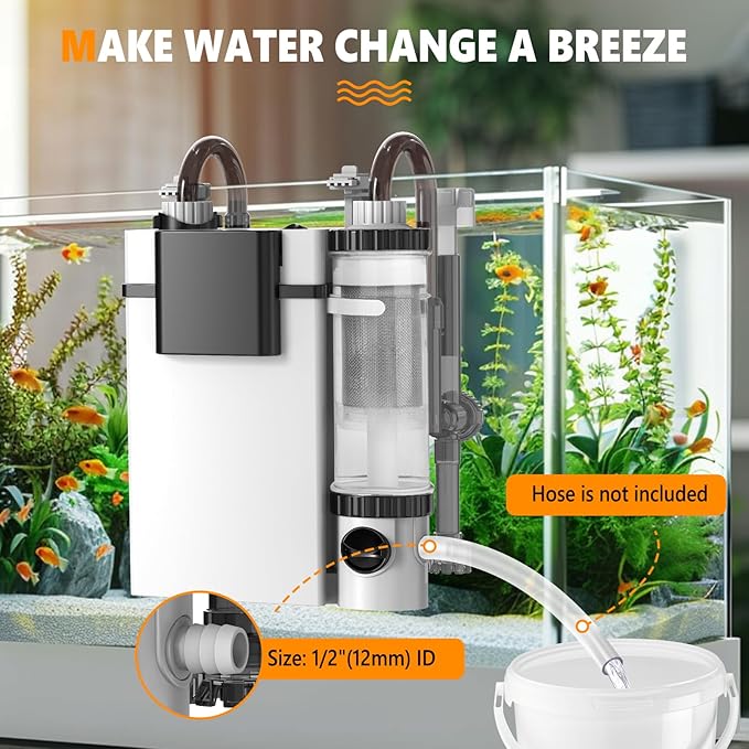 hygger Quiet Hang On Back Aquarium Filter 15-40 Gallon Small Fish Tank Canister Filter with Surface Skimmer Spray Bar 3 Floss Pads Bio Filter Media Adjustable Flow, Easy Water Change 159 GPH