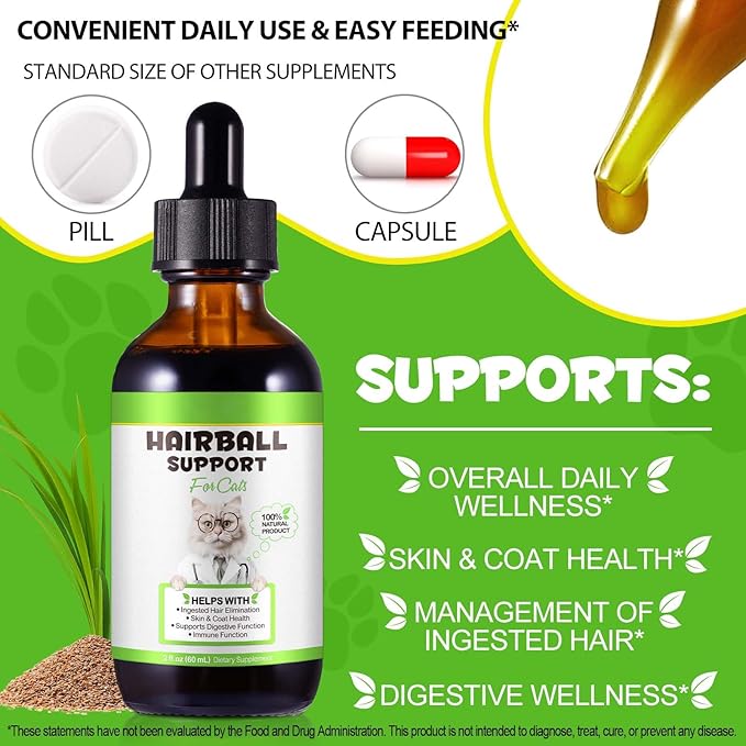Hairball Treatment for Cats - Natural Hairball Relief Drops with Pumpkin & Aloe, Prevents Vomiting & Supports Digestion, for Kittens & Adult Cats, 2 fl oz (1 PCS)