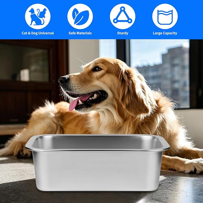 Ohtomber Stainless Steel Dog Bowls - 0.85 Gallons Large Metal Dog Water & Food Bowl No Spilling, High Capacity Water Trough Pet Dishes, Outdoor Feeder Food Plate for Medium Pet, Cat, Puppy