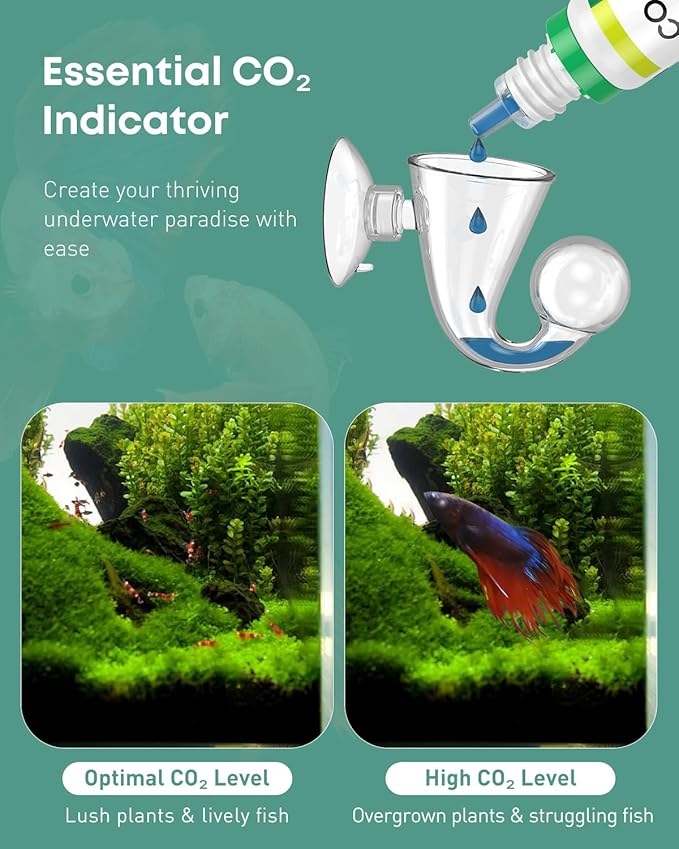 Pawfly Glass CO2 Drop Checker for Aquarium CO2 Indicator for Planted Fish Tank CO2 Monitor Kit with Solution & Suction Cups CO2 Detector Aquarium CO2 Tester Fish Tank Carbon Dioxide Checker