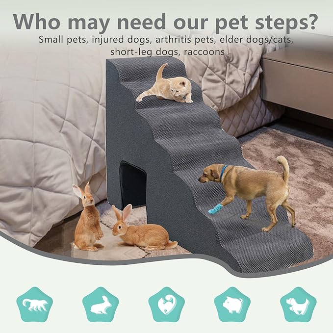 Dog Stairs for High Beds 30-33 inches Tall, 7-Step Pet Stairs/Steps for Small Large Dogs, 30D Foam Pet Steps/Ramp/Ladder for High Bedsides, with 4pcs Dog Ramp for Stairs, Dark Grey