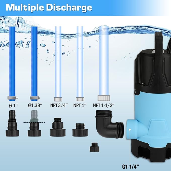 KITLUCK Submersible Water Pump, 1-1/4HP 4500GPH High Flow Sump Pump with Float Switch, 23ft Power Cord, Portable Utility Water Pump for Swimming Pool, Garden Pond, Flood Basement, Tub Water Removal