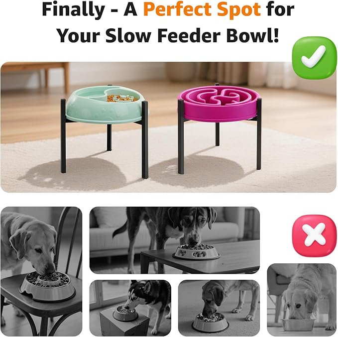 LOOBANI Elevated Dog Bowl Stand: Fits 5.9"-11" Wide Non-Slip Base, Adjustable Elevated Feeder for Medium & Large Dogs Slow Feeders - Black (Fix Size(1 Pack))