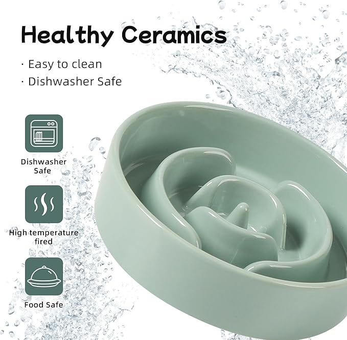Havniva Ceramic 0.9 Cup Dog Bowl Slow Feeder for Small Dog, 6.1inch Pet Puzzle Slow Feeder, Stop Bloat, Preventing Choking(1 Bowl-Light Green)