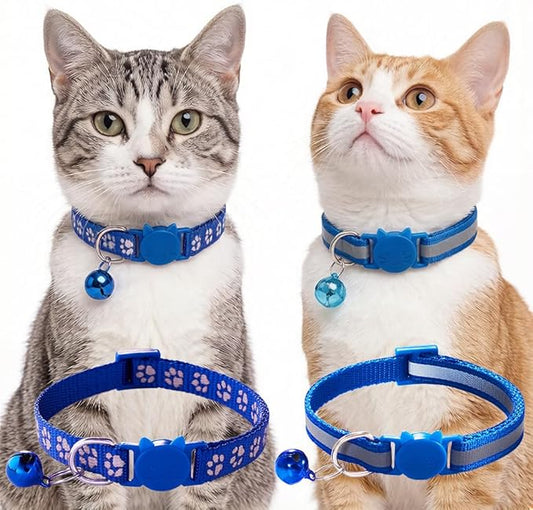 Blue Break Away Cat Collar with Bells, [2 Pack] Breakaway Kitten Collar with Bells, Reflective Cat Collar for Girl Cats Kitty
