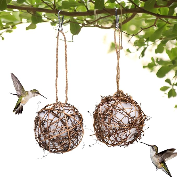 4Pcs Globe Hummingbird Nesters Material Holder, Full of Bird Nesting Materials, Design for Bird Lovers, Idea Bird Gifts in Outdoor Indoor Patio Garden