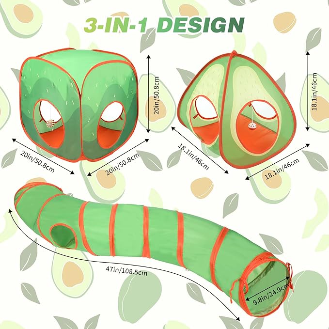 BWOGUE Bunny Tunnels & Tubes Collapsible Rabbit Hideout Tube and Foldable Cubes Playground Small Animal Activity Hideaway for Dwarf Rabbits Bunny Guinea Pigs Kitty (Avocado)