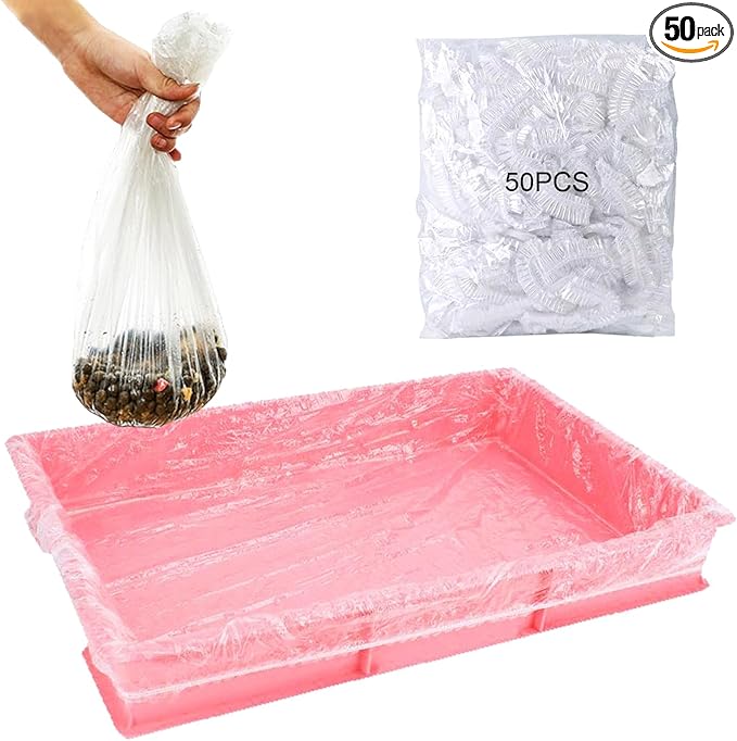 Small Animal Cage Liners Disposable, 50 PCS Large Rabbit Cage Tray Liner Pet Litter Pan Bags Plastic Film Cover for Guinea Pig Bunny Bird Chinchilla Hedgehog (Small)