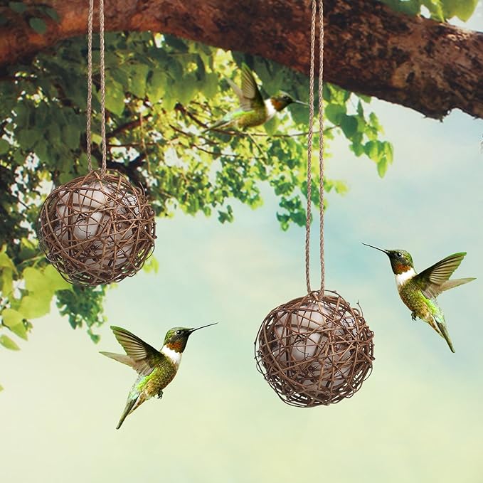 Toddmomy 2Pcs Bird Nest Material Balls Hanging Outdoor Hummingbird Nesting House 3.14In for Outside Garden and Backyard Birding