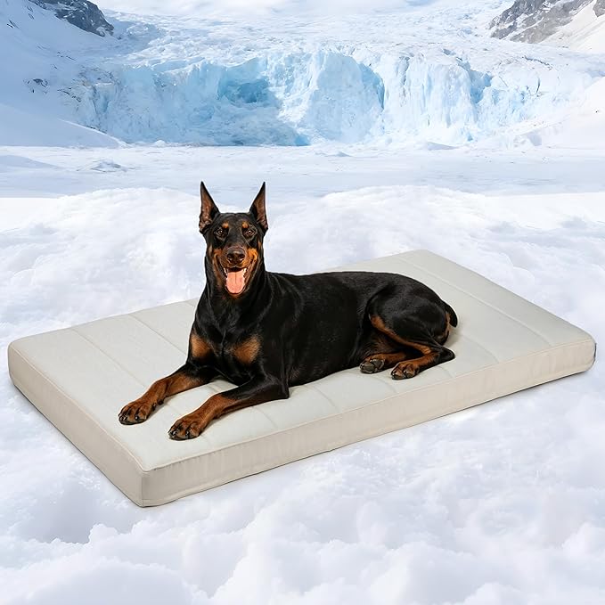 Cooling Dog Bed for 2XL Large Dogs - Orthopedic Pet Beds with Memory Foam, QMAX>0.5, Waterproof Removable Washable Cover for Hot Weather, Dark Beige, 47" L x 29" W x 3" H