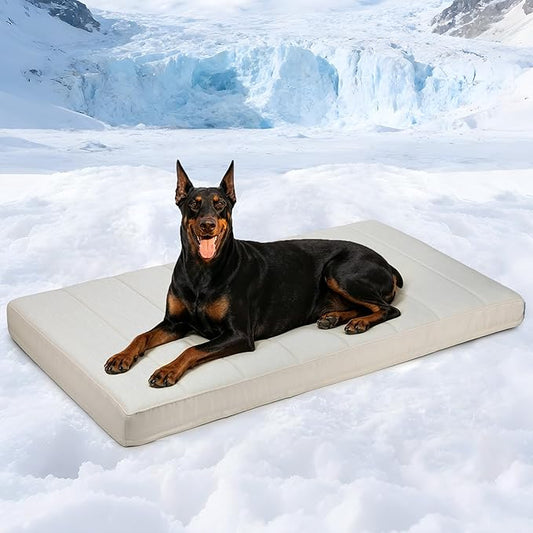 Cooling Dog Bed for 2XL Large Dogs - Orthopedic Pet Beds with Memory Foam, QMAX>0.5, Waterproof Removable Washable Cover for Hot Weather, Dark Beige, 47" L x 29" W x 3" H