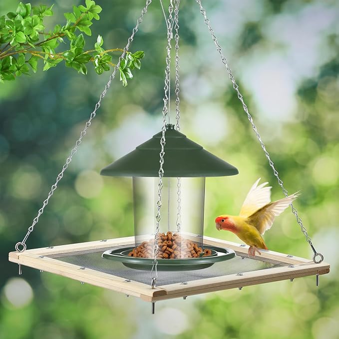 16 Inch Bird Seed Catcher Hanging Wooden Platform Bird Seed Catcher Tray for Hummingbird Feeders Bee Feeder Outdoor Garden Accessories