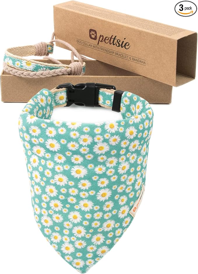 Pettsie Hemp Dog Bandana Collar & Matching Owner Friendship Bracelet | Adjustable, Durable Hemp, Soft & Comfortable, Includes Matching Friendship Bracelet, Secure D-Ring, Green
