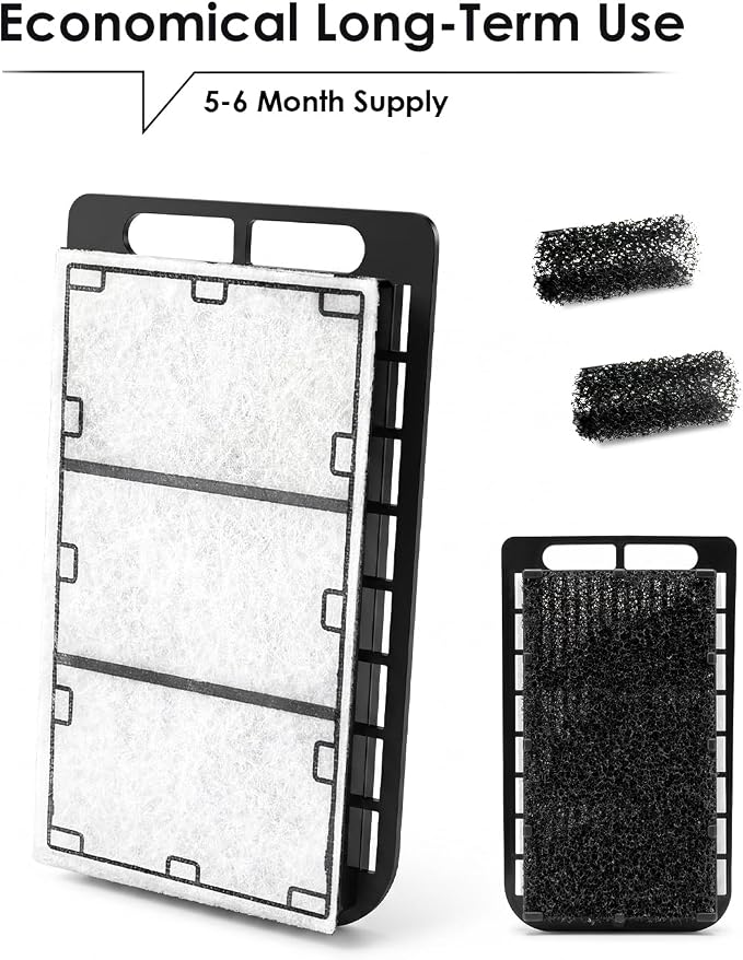 6 Packs Replacement Filter Cartridges with Intake Sponges (2 pcs) for Hang On Back Aquarium Filters,ONLY fit to up to 10 Gallon Filters